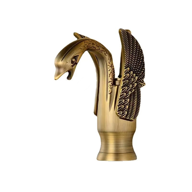 torneira misturadora de pia de banheiro vintage forma de cisne de latão, torneiras de lavatório monobloco alça única um furo montado no convés, mono torneira de vaso de água quente e fria mangueira retrô antigo de 2025 por $121.99 –P9