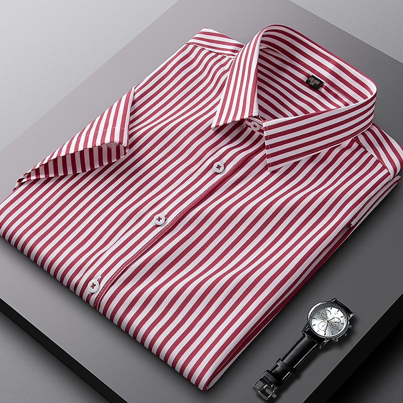 Per uomo Camicie Camicia a righe Camicia non stirabile Banda Matrimonio Da mare Nero Verde chiaro Rosso Blu reale Manica corta Collo ripiegabile Per tutte le stagioni Abbigliamento Bottone giù del 2025 a $27.99 –P3