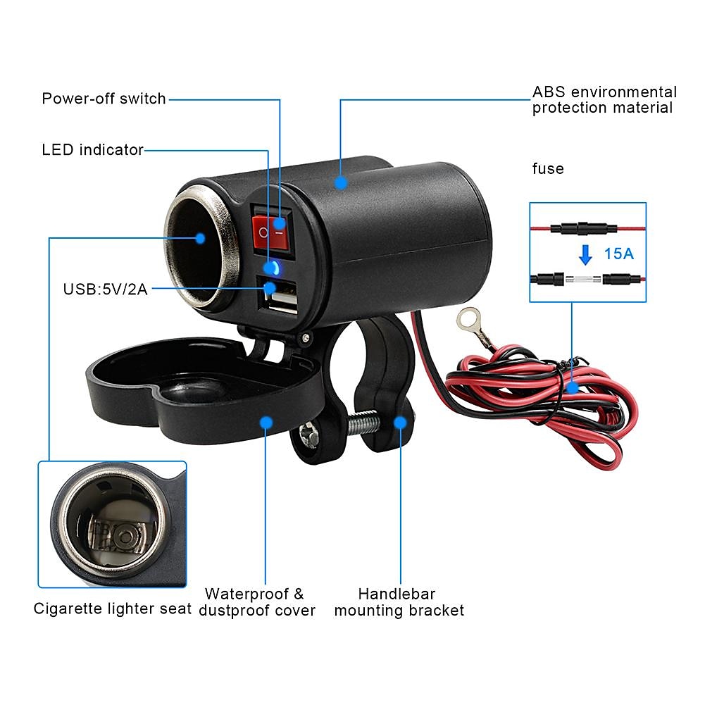 StarFire Motorcycle USB Charger Cigarette Lighter Socket Usb Lighter Motorbike Handlebar Power Adapter with Switch Waterproof Cover 2025 - $21.99 –P4
