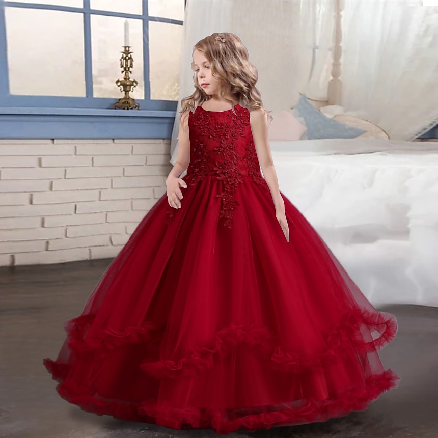Kinder Mädchen Kleid Blume ärmellos Performance Party Spitze süßes Polyester knielanges Tüllkleid Sommer Frühling Herbst 4–13 Jahre blau 2025 - $41.99 –P10