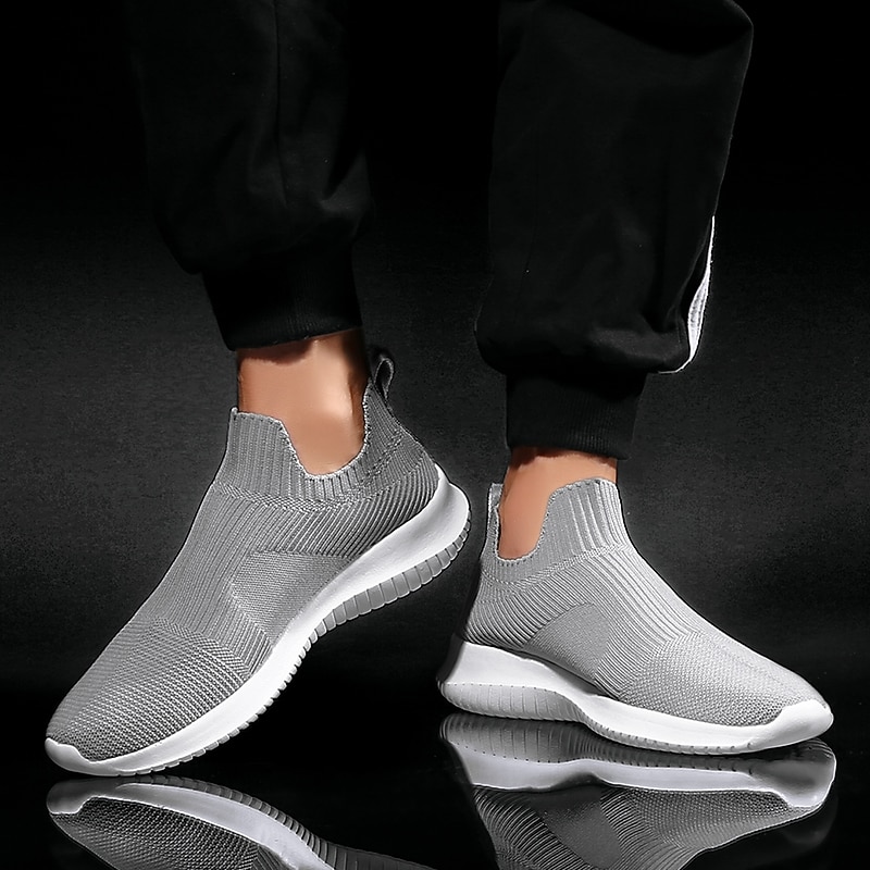 Men's Shoes Loafers & Slip-Ons Plus Size Flyknit Shoes Running Walking Casual Daily Knit Tissage Volant Breathable Loafer Black and White Black White Spring Fall 2025 - $42.99 –P13