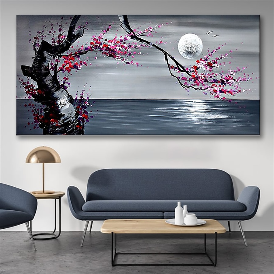 Framed 3 Pieces Plum Blossom Moon Ocean Wall Canvas Art Size 12x16 Eac -  DANNY'S HOME GOODS