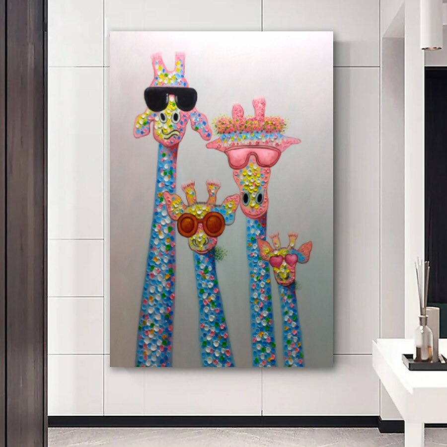 Ölgemälde handgemachte handbemalte Wandkunst abstrakte Giraffe Kinderzimmer Dekoration Dekor gestreckter Rahmen fertig zum Aufhängen 2025 - $139.99 –P4