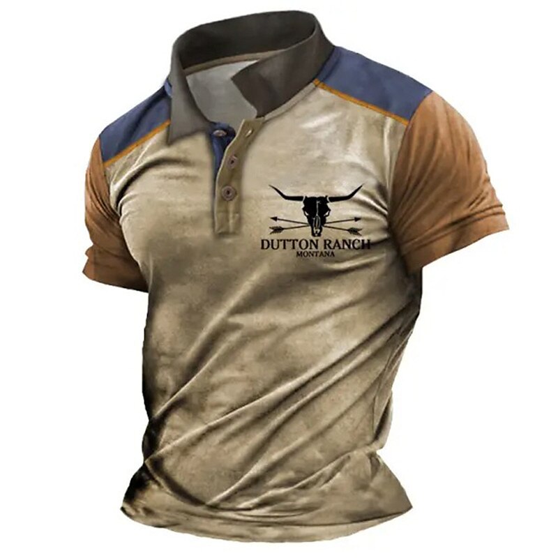 Men's Western Wear Polo Shirts Golf Shirt Short Sleeve Polo Shirts Collared Shirts Vintage Casual Vacation Wear Party Outfits Buttons 3D Print White Blue Khaki 2025 - $22.99 –P1