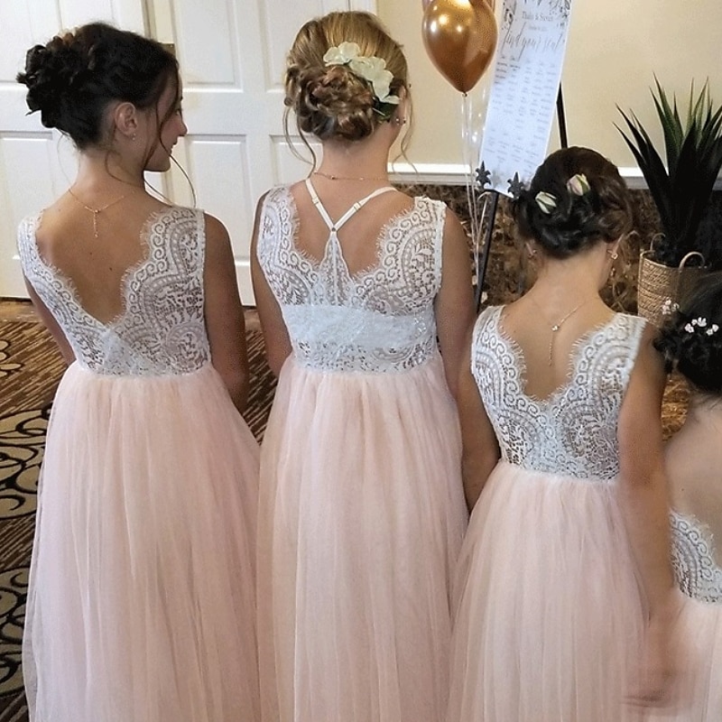 Blumenmädchenkleid Mädchen Party Kleid Leistung Hochzeit Party Prinzessin Süß Gitter Feste Farbe Ärmellos Rundhalsausschnitt Weiß Rosa 2-12 Jahre 2025 - $34.99 –P13