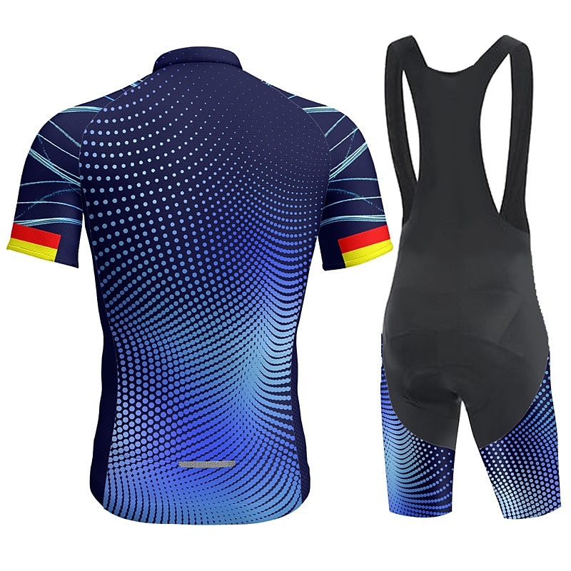 Férfi Kerékpáros dzsörzé kantáros nadrággal Rövid ujjú Hegyi biciklizés Országúti biciklizés Nyár Medence Fekete Bíbor Mértani Bicikli 3D-s párna Gyors szárítás Hátizsák Nedvességelvezető Légáteresztő 2026 - $49.99 –P15