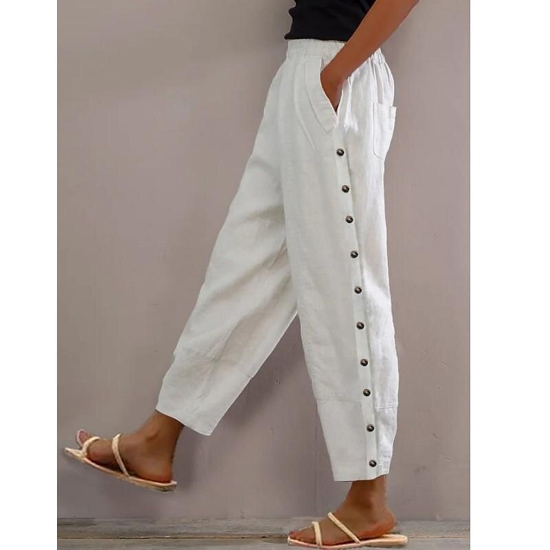 Women's Linen Pants Pants Trousers Baggy Ankle-Length Faux Linen Side Pockets Baggy Fashion Casual Daily White S M 2023 - US $26.99 –P1