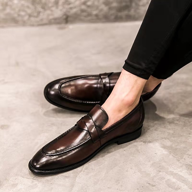 pánské hnědé penny mokasíny z umělé kůže – klasické slip-on společenské boty pro podnikání, kancelář a formální příležitosti 2025 - $42.99 –P1