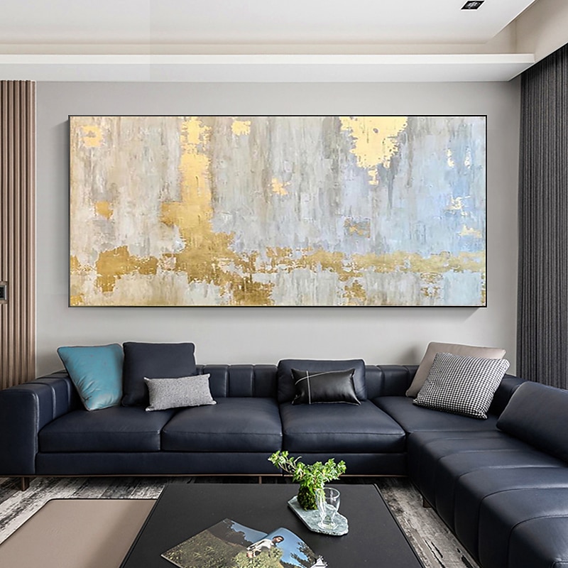 Ręcznie robiony obraz olejny na płótnie abstrakcyjna złota folia gruba tekstura cuadros linia obrazy wystrój salonu duże zdjęcia domu 2026 - $101.99 –P3