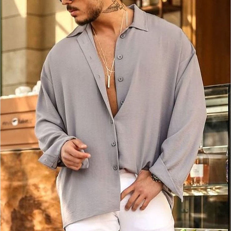 Herren Hemd Sommerhemd Knopfhemd Lässiges Hemd Rosa Leicht Blau Grau Langarm Glatt Umlegekragen Täglich Urlaub Bekleidung Modisch Brautkleider schlicht Komfortabel 2025 - $21.99 –P1