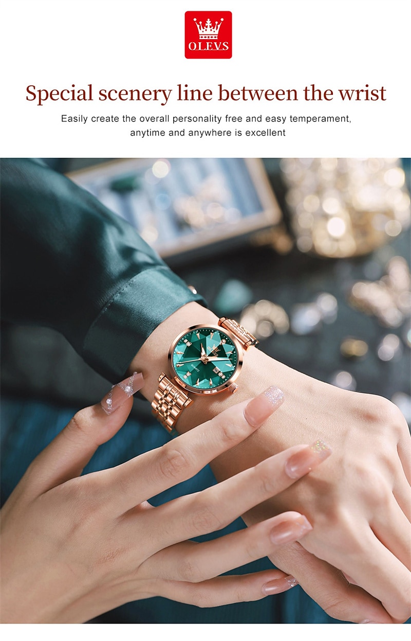 New Olevs Brand Ladies' Watches Luminous Decorative Calendar Quartz Watches American-Style Diamond-Set Waterproof Small Green Watches Mother's Day Gift for Women'S Watches Tide 2026 - $37.99 –P13