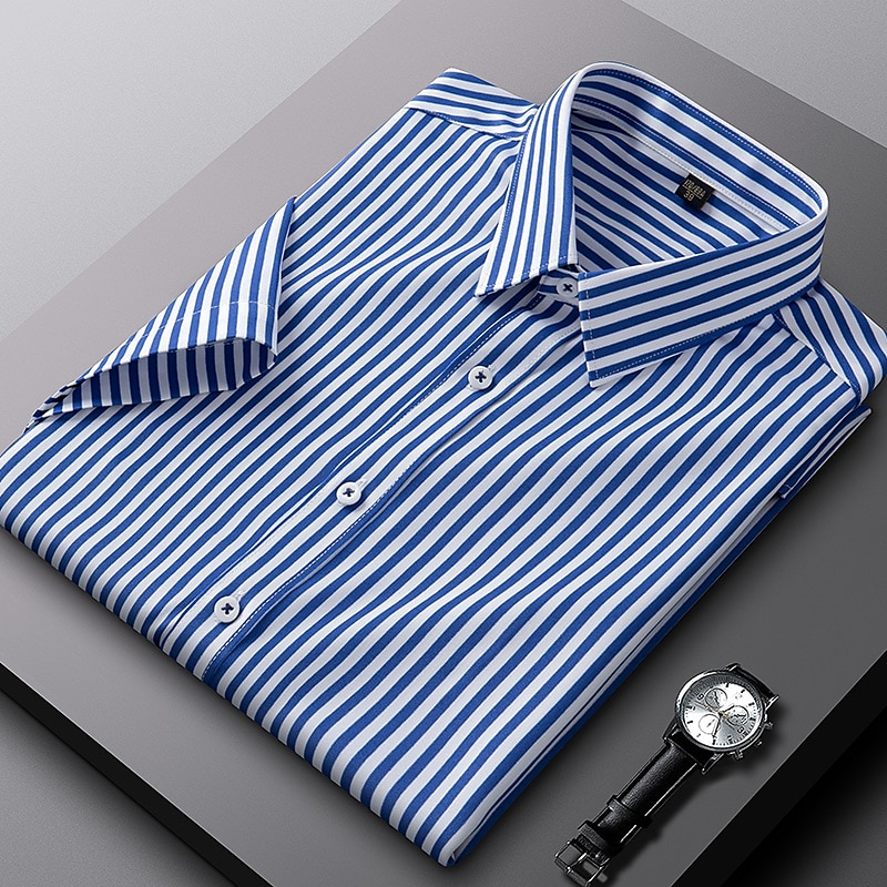 Per uomo Camicie Camicia a righe Camicia non stirabile Banda Matrimonio Da mare Nero Verde chiaro Rosso Blu reale Manica corta Collo ripiegabile Per tutte le stagioni Abbigliamento Bottone giù del 2025 a $27.99 –P1