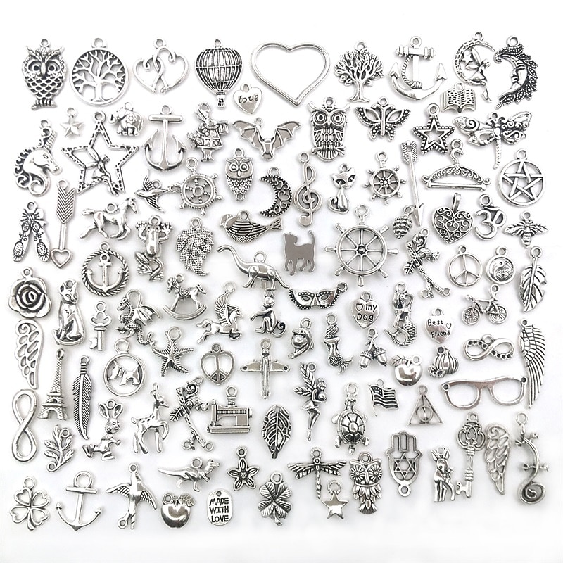 100 PCS Bulk Lots Jewelry Making Silver Charms Mixed Smooth Tibetan Silver Metal Charms Pendants DIY For Necklace Bracelet Jewelry Making And Crafting 2025 - $16.99 –P1