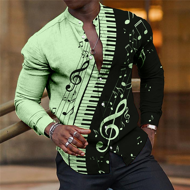 Herr Styrelseledamöter Musik Noteringar Skjorta Knapp upp skjorta Långärmad Mode Streetwear Designer Utomhus Ledigt Dagligen Sommar Vår Höst Hög krage Mönster Vit Rodnande Rosa Blå Grön Kaki 2025 - $26.99 –P3