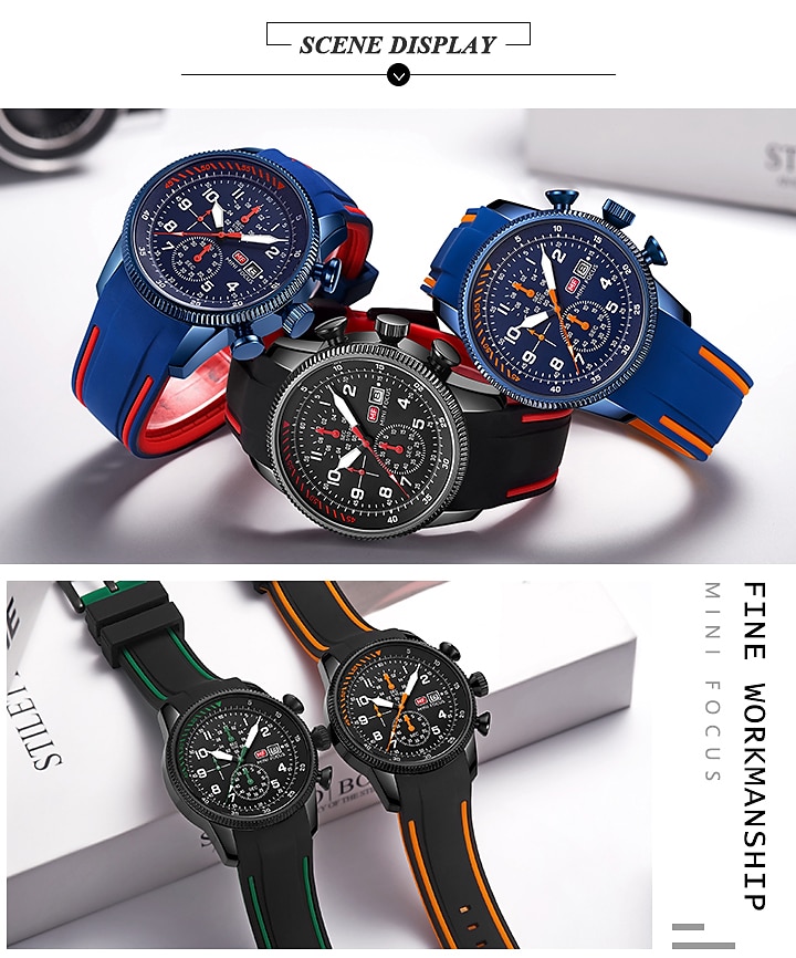 MINI FOCUS Men Quartz Watch Large Dial Outdoor Fashion Business Luminous Three Time Zones Calendar Waterproof Silicone Watch 2026 - $45.99 –P11