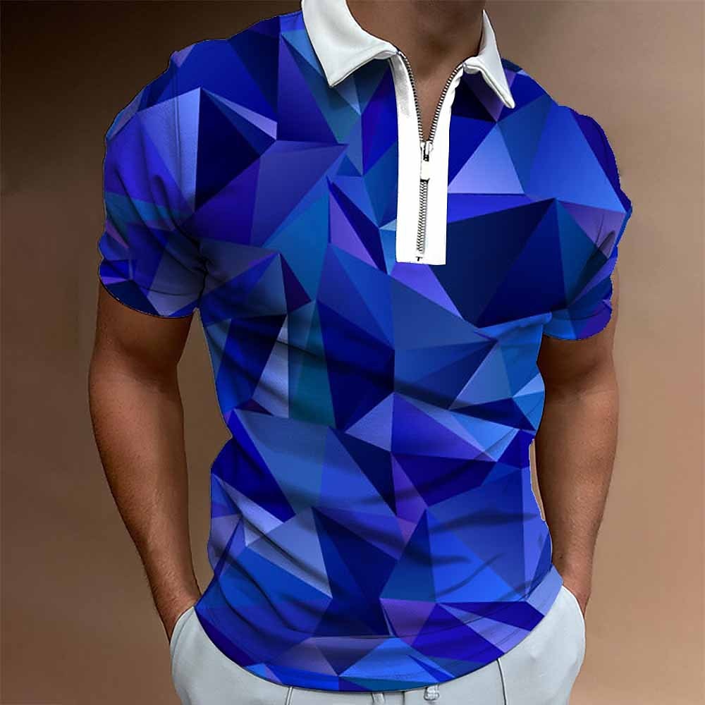 Men's Graphic Zip Polo Shirts Golf Shirt Short Sleeve Polo Shirts Collared Shirts Casual Vacation Wear Rave Wear Party Outfits 3D Print Quarter Zip Polo White Yellow Pink 2025 - $22.99 –P3