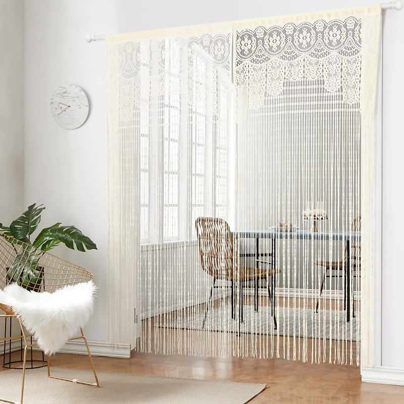string verho oviaukko verho helmillä tupsut curatin, boho makrame liukuovi verho hääkuvioinen koristelu, tilanjakaja pergolan ulkoterassille 2025 - $27.99 –P6