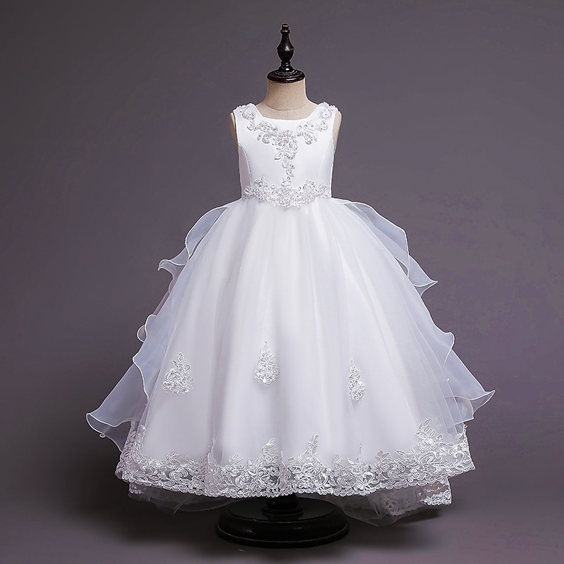 Abito da damigella d'onore bambina Da ragazza Vestito Abito da principessa Vestito da festa Formale Matrimonio Feste Elegante Da cerimonia Dolce Fiore decorativo Senza maniche Girocollo Bianco Rosa del 2025 a $56.99 –P1