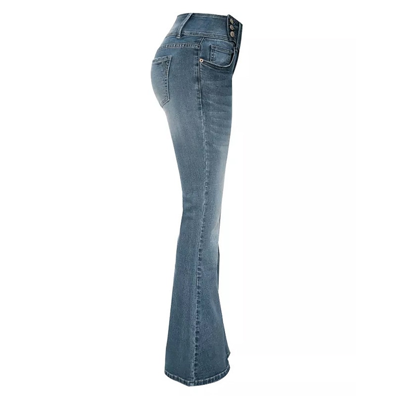 Women‘s Flare Low Rise Jeans Bootcut Full Length Denim Wide Leg Micro-elastic High Waist Fashion Casual Daily Light Blue Black S M 2023 - US $37.99 –P11