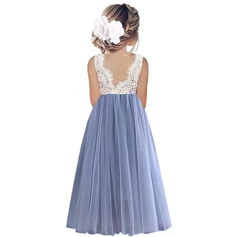 Blumenmädchenkleid Mädchen Party Kleid Leistung Hochzeit Party Prinzessin Süß Gitter Feste Farbe Ärmellos Rundhalsausschnitt Weiß Rosa 2-12 Jahre 2025 - $34.99 –P5