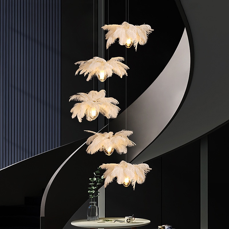 LED Pendant Light Chandelier 35cm 1-Light White Ostrich Feather Bouquet Pendant Light Romantic Mounted Lighting Fixture for Restaurant Bedroom 2025 - $185.99 –P5