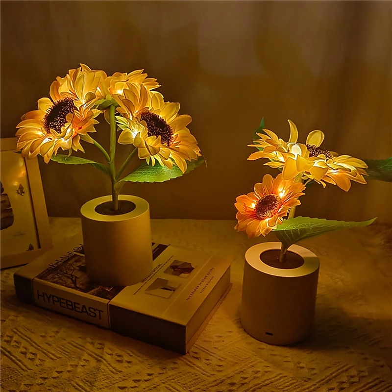 Lumină artificială de noapte cu floarea soarelui, reîncărcabilă pentru acasă, lampă decorativă, lumini de noapte creative pentru copii, prieten, cadou de sărbători, lumină LED 2025 - $44.99 –P1