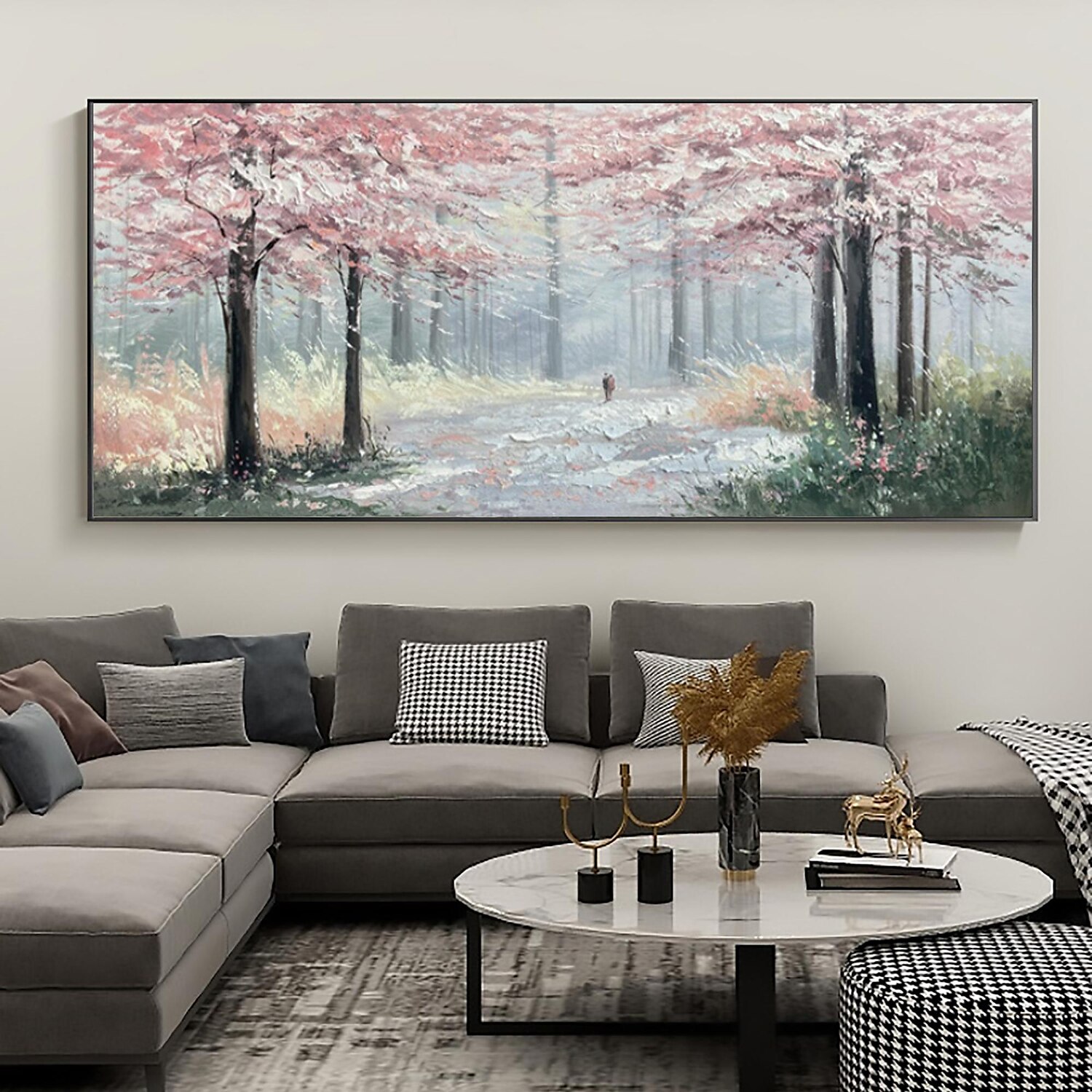 handgjord oljemålning duk väggkonst dekor original rosa trädmålning abstrakt skogslandskapsmålning för heminredning med sträckt ram/utan inre rammålning 2025 - $175.99 –P4