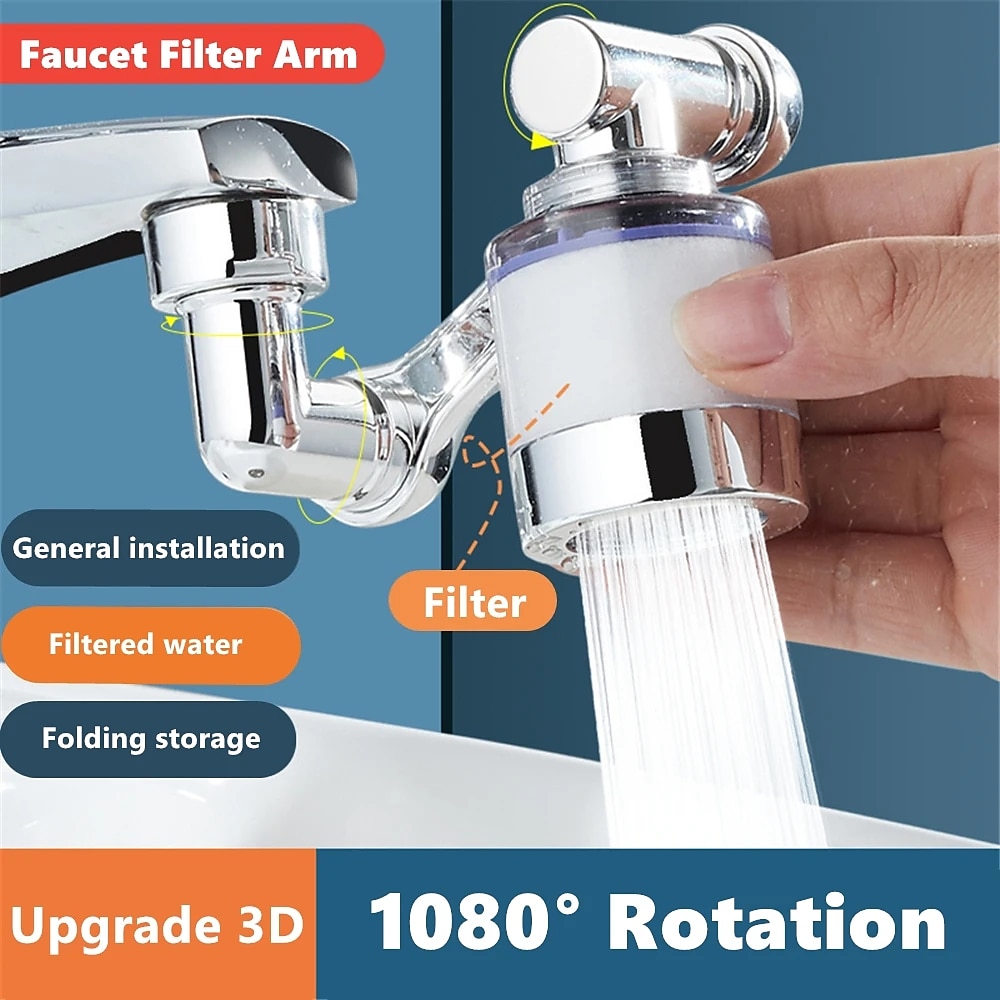 estensore rubinetto braccio meccanico 1080 ° ugello aeratore acqua gorgogliatore per bagno cucina, rubinetto universale prolunga testa spruzzatore filtro beccuccio adattatore raccordi accessori accessori del 2025 a $5.49 -P8
