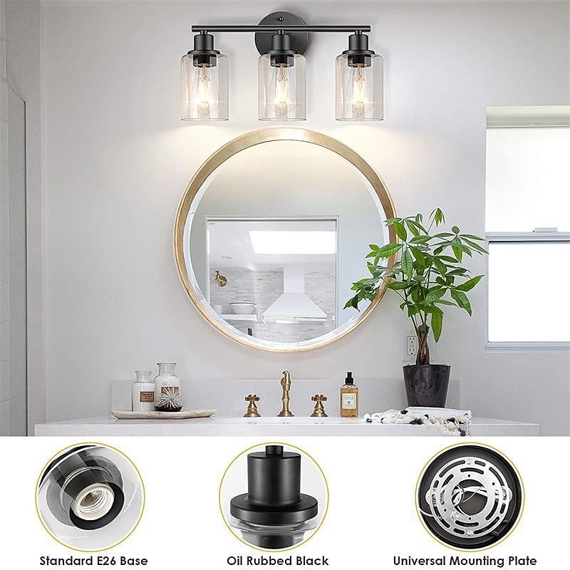 éclairage de salle de bain vanité lumière 3 lumières applique murale éclairage en laiton brossé salle de bain lumière avec abat-jour en verre clair salle de bain applique murale applique murale pour de 2025 ? $141.99 –P10