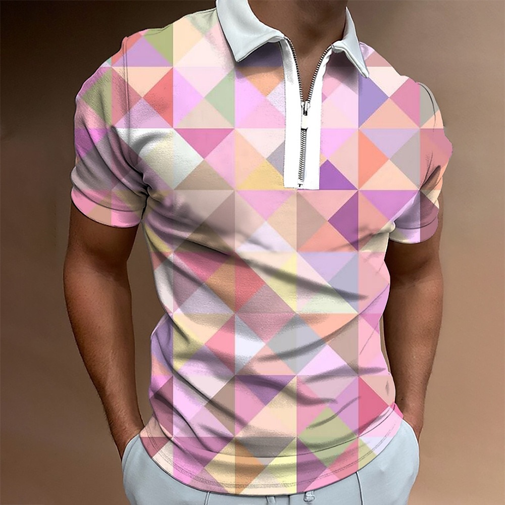 Men's Graphic Zip Polo Shirts Golf Shirt Short Sleeve Polo Shirts Collared Shirts Casual Vacation Wear Rave Wear Party Outfits 3D Print Quarter Zip Polo White Yellow Pink 2025 - $22.99 –P4