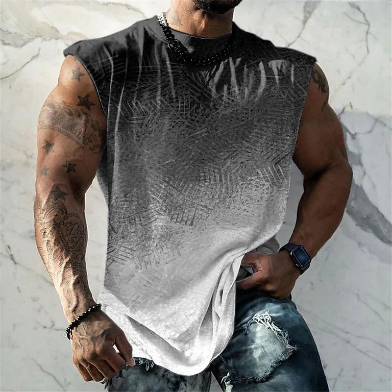 Herr Grafisk Lutning Linne Ärmlös T-shirt för män T-shirt i dubbel färg Ärmlös Remmar T-shirt 3D-tryck Rund hals Skjorta Mode Designer Muskel Dagligen Sport Gym Gul Blå Purpur Vår & sommar Kläder S M 2025 - $14.99 –P1