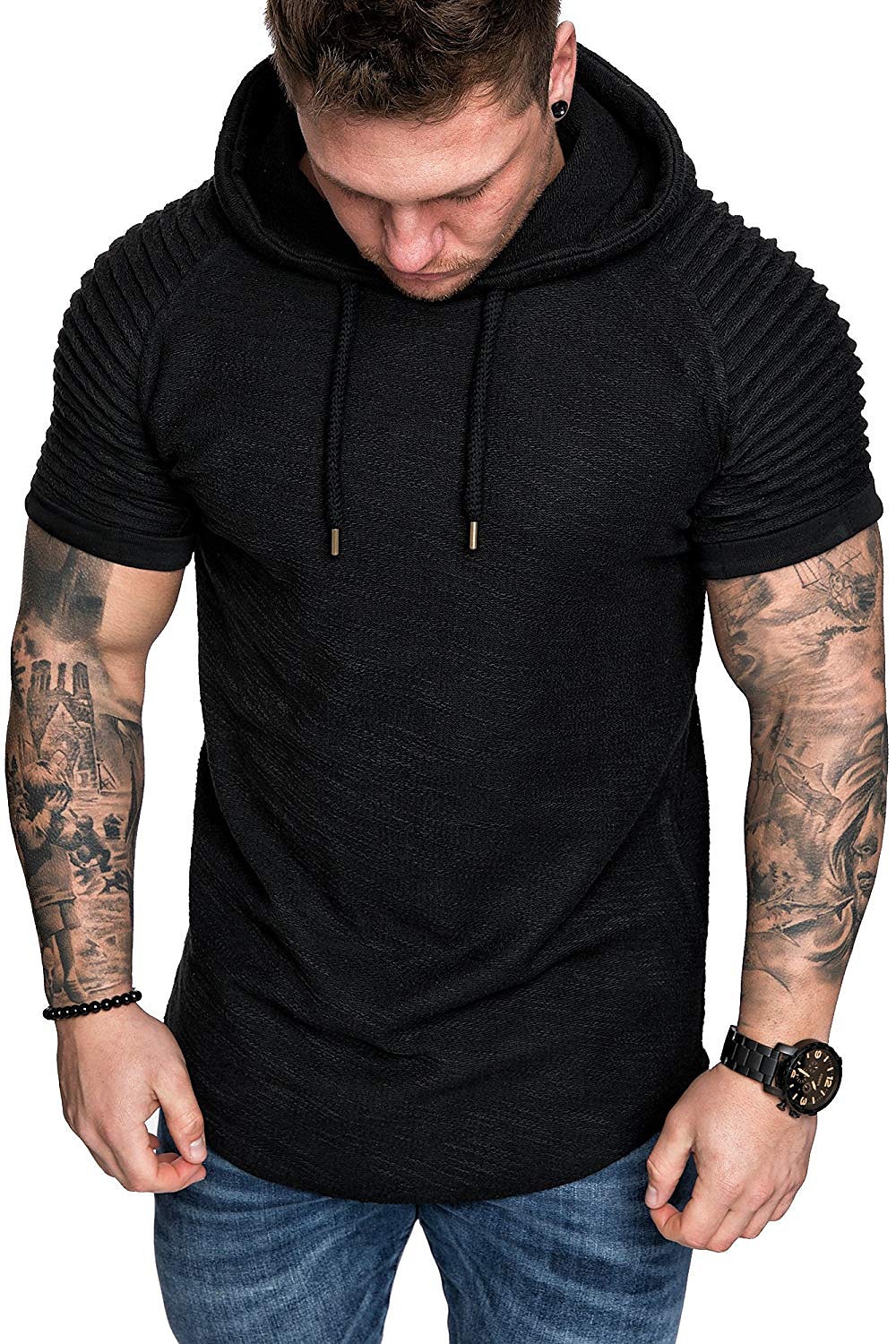 Hombre Camiseta Camiseta superior Mangas cortas Con Capucha Verano Plano delgado plisado Moda Deportes Básico Vacaciones Calle Noche Negro Blanco Azul Marino Camiseta superior para hombre 2025 - $16.99 –P1