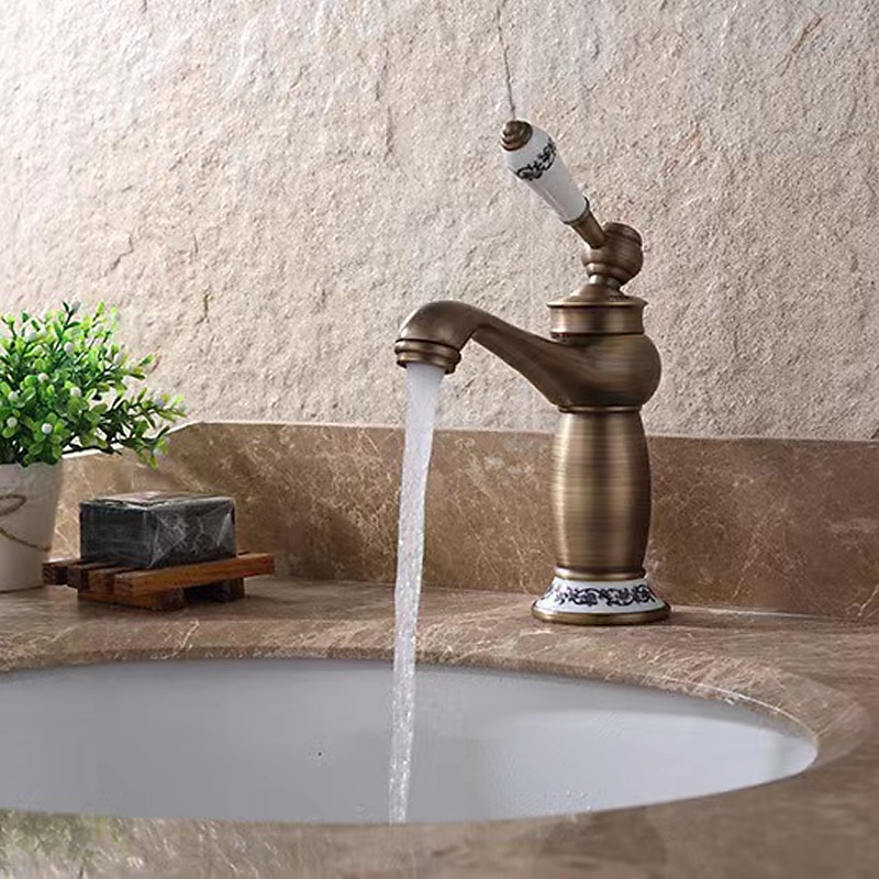 Vintage Bathroom Sink Mixer Faucet, Monobloc Washroom Basin Taps Single Handle One Hole Deck Mounted, Mono Retro Style Water Taps Hot and Cold Hose 2025 - $97.99 –P4