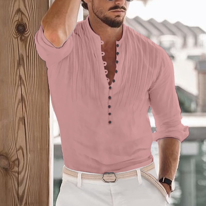 Per uomo Camicia Camicia Estiva Abbigliamento da spiaggia Camicia casual Camicia con colletto alla coreana Camicia con Bottoni Nero Bianco Blu Verde Kaki Manica Lunga Semplice Girocollo Vacanza del 2025 a $24.99 –P7