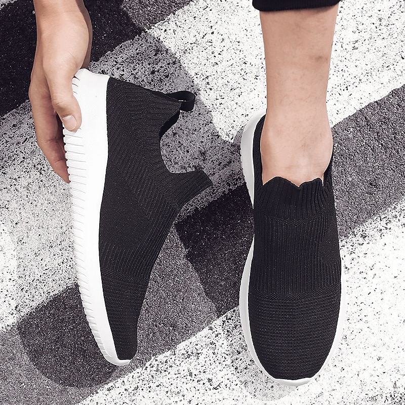 Men's Shoes Loafers & Slip-Ons Plus Size Flyknit Shoes Running Walking Casual Daily Knit Tissage Volant Breathable Loafer Black and White Black White Spring Fall 2025 - $42.99 –P6