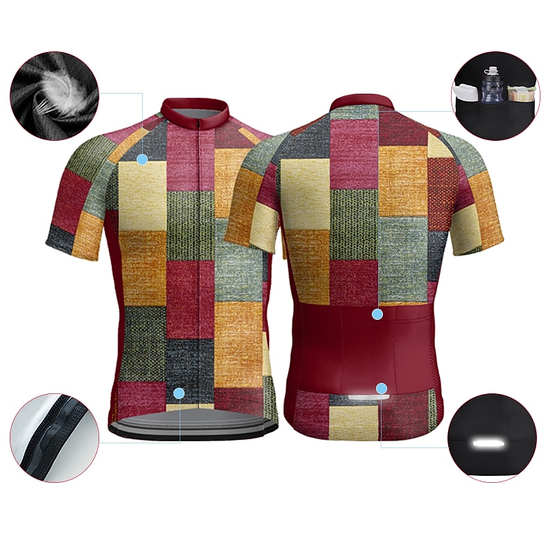 Herren Radtrikot Tartan Kurzarm Fahhrad Trikot Oberteil mit 3 Gesäßtaschen Mountainbike MTB Straßenradsport Schnelltrocknend Reflektierende Streifen Rückentasche Feuchtigkeitsableitend Sport 2026 - $30.99 –P3