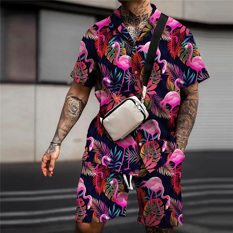 Per uomo Floreale Fenicottero Tropicale 2 pezzi Set di camicie Camicia hawaiana estiva Manica Corta Pantaloni corti Collo ripiegato Moda Streetwear Designer All'aperto Streetwear Casuale Stampato del 2025 a $34.99 –P1