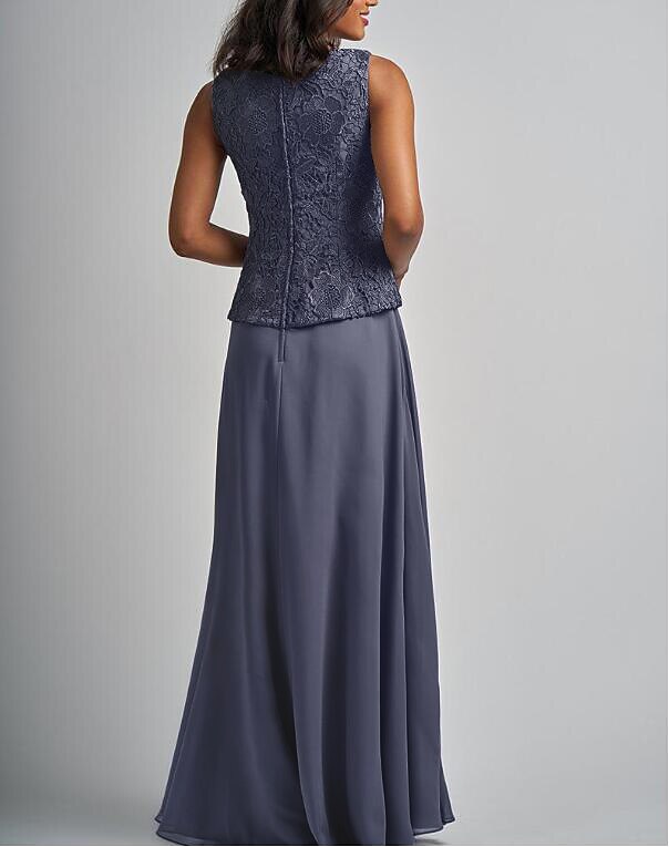 Abito a due pezzi a linea madre della sposa abito elegante avvolgente incluso scollo quadrato lunghezza del pavimento in chiffon con pizzo maniche 3/4 con applicazioni taglia personalizzata gratuita del 2025 a $186.99 –P3