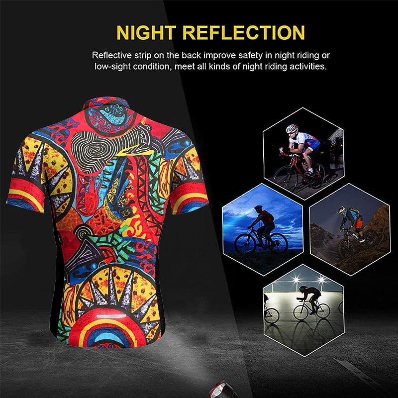 Per uomo Maglia da Ciclismo Grafico Boho Manica Corta Bicicletta Maglia Top con 3 tasche posteriori Mountain Bike MTB Ciclismo su strada Asciugatura Rapida Strisce Riflettenti Tasca Posteriore del 2026 a $30.99 –P4