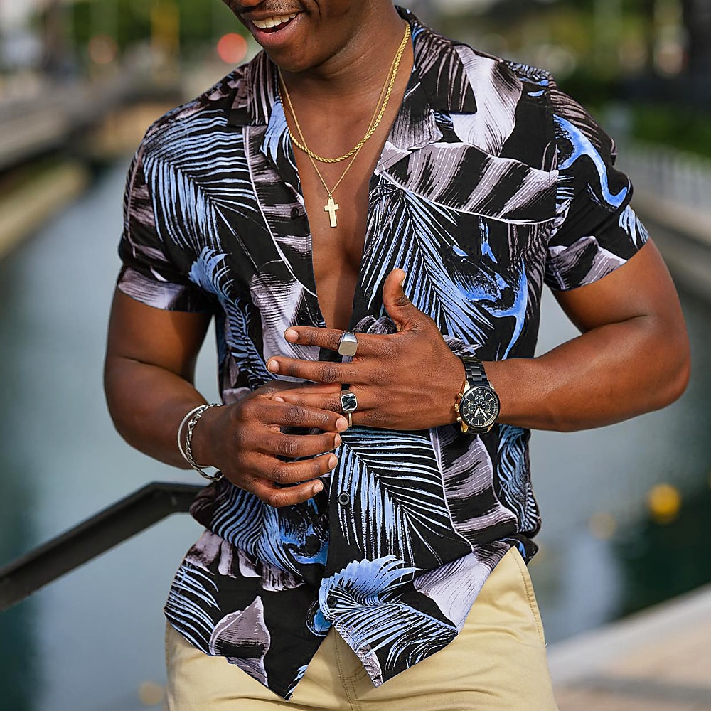 Men's Leaves Tropical Plants Shirt Summer Hawaiian Shirt Aloha Shirt Short Sleeve Shirt Cuban Collar Sports Fashion Streetwear Outdoor Casual Hawaiian Black Yellow Red S M L 2025 - $22.99 –P4