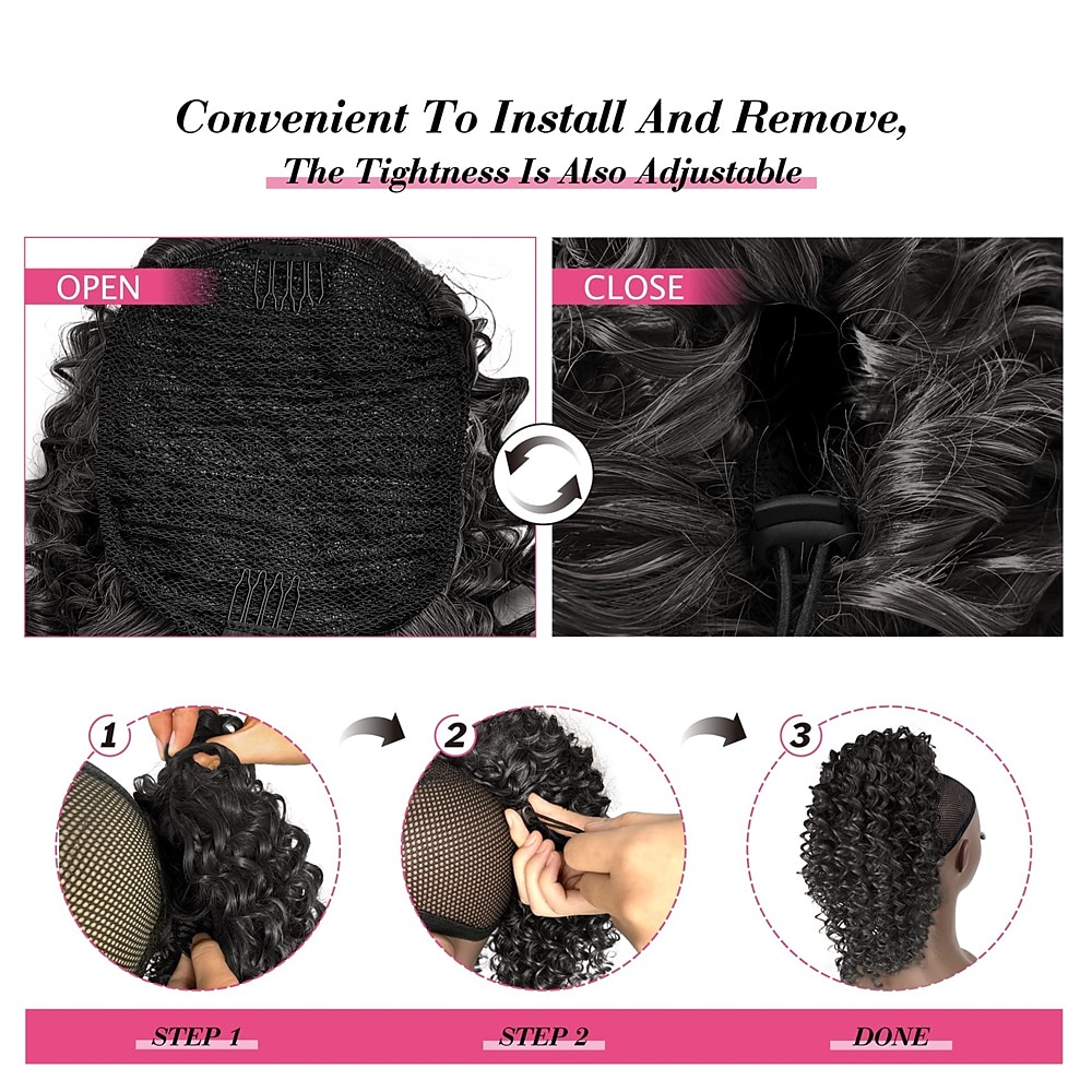 Deep Curly Drawstring Ponytail Extension for Black Women Afro Kinky Curly Pony Tail Hair Piece Synthetic Hair Extensions With 2 Clips 14 Inches 2025 - $20.99 –P7