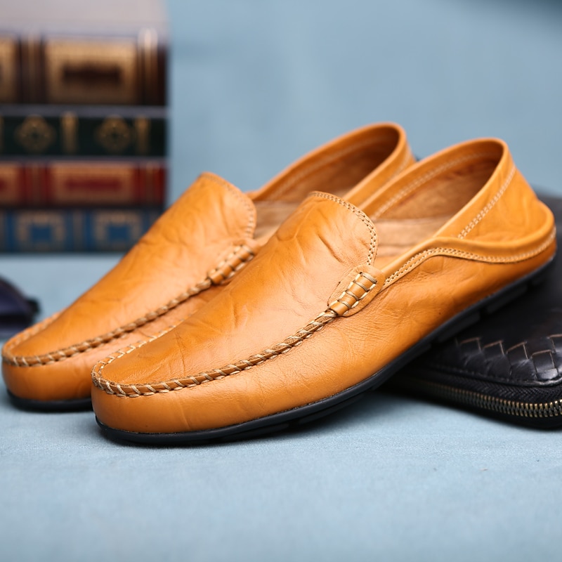 miesten vapaa-ajan nahkahousut käsin ommeltuilla yksityiskohdilla – mukavat slip-on kengät ajamiseen, kävelyyn ja jokapäiväiseen käyttöön 2025 - $42.99 –P7