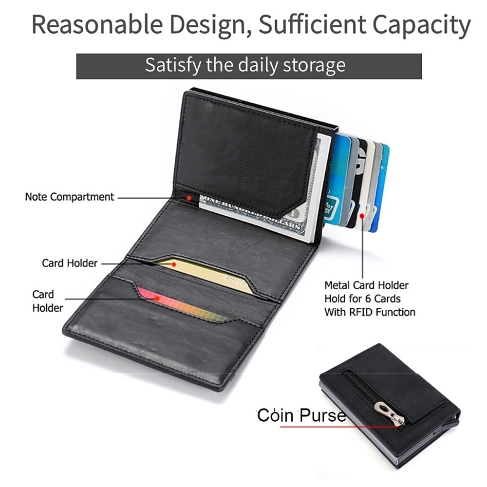 Men Wallet RFID Card Holder Wallet Antitheft Aluminum Box Card Holder PU Leather Pop Up Card Case Magnet Coin Purse 2025 - $22.99 –P5