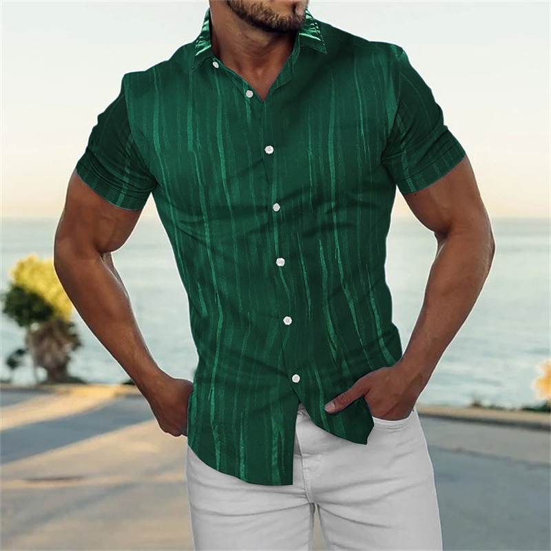 Herren Hemd Sommerhemd Freizeithemd Knopfhemd Gestreifte Hemden Grün Kurzarm Streifen Revers Urlaub Täglich Bekleidung Baumwolle Baumwollmischung Mode Designer Lässig 2025 - $21.99 –P1