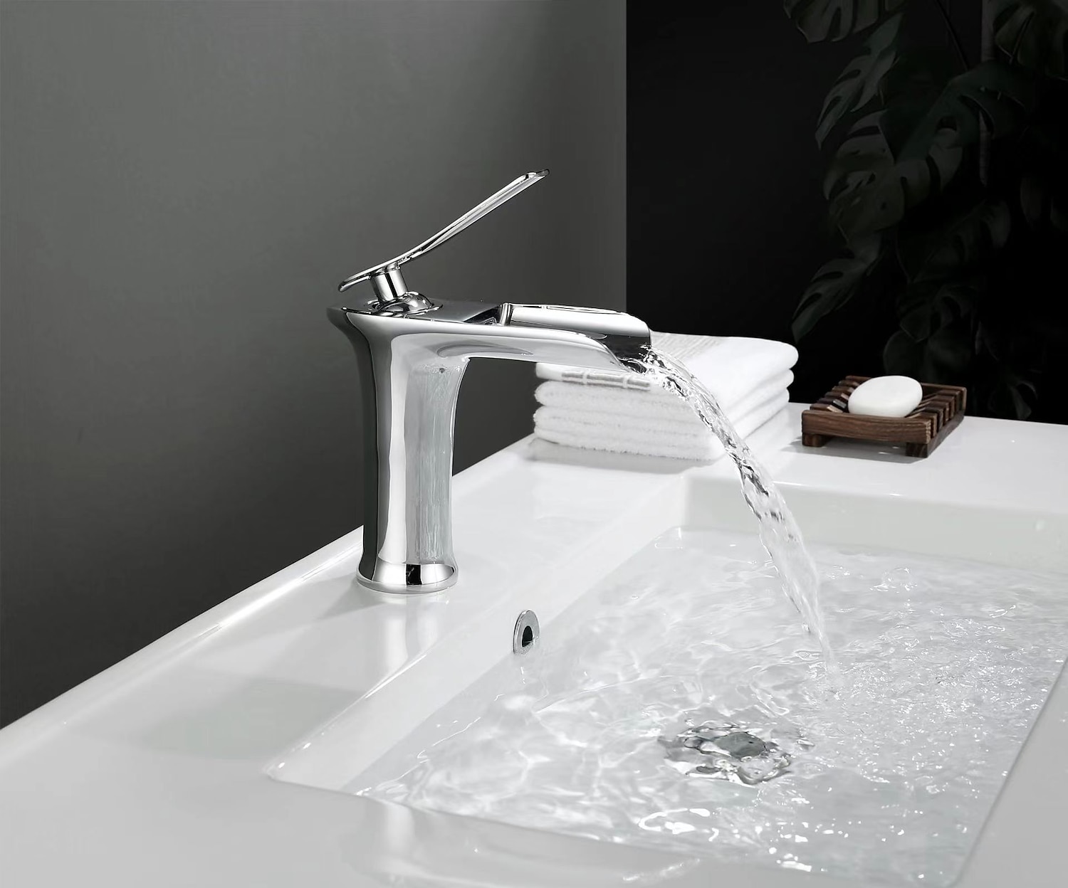Waterfall Bathroom Sink Mixer Faucet 4.7" Spout, Mono Wash Basin Single Handle Basin Taps Washroom with Hot and Cold Hose, Monobloc Vessel Water Brass Tap Deck Mounted 2025 - $89.99 –P12