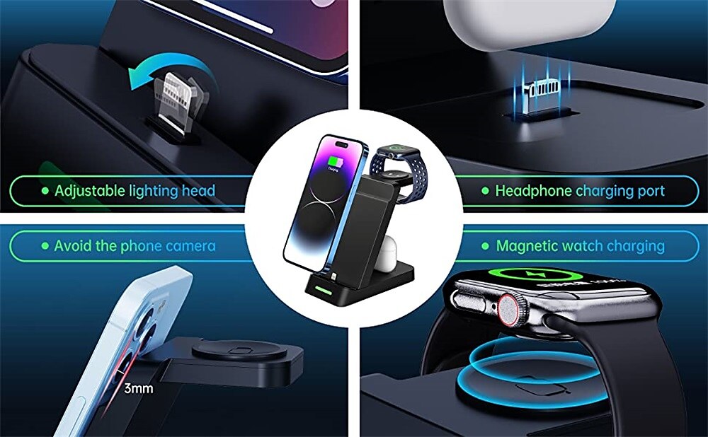 2025年 ワイヤレスチャージャー ワイヤレス充電スタンド CE 高速ワイヤレス充電 3 in 1 用途 ユニバーサル  コレクション – $27.99 –P4