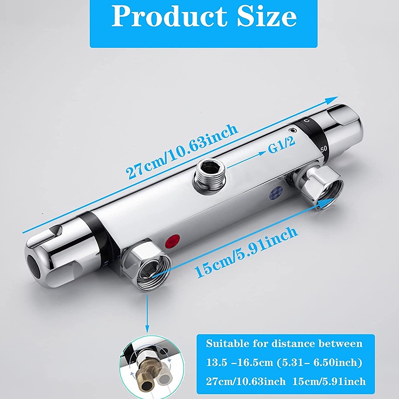 Thermostatic Shower Mixer Bar Wall Mounted Chrome, Shower Mixer Tap with 38℃ Anti Scald Safty Button, Outlet G1/2 Round Mixer Bar Wall Mount 2026 - $110.99 –P5