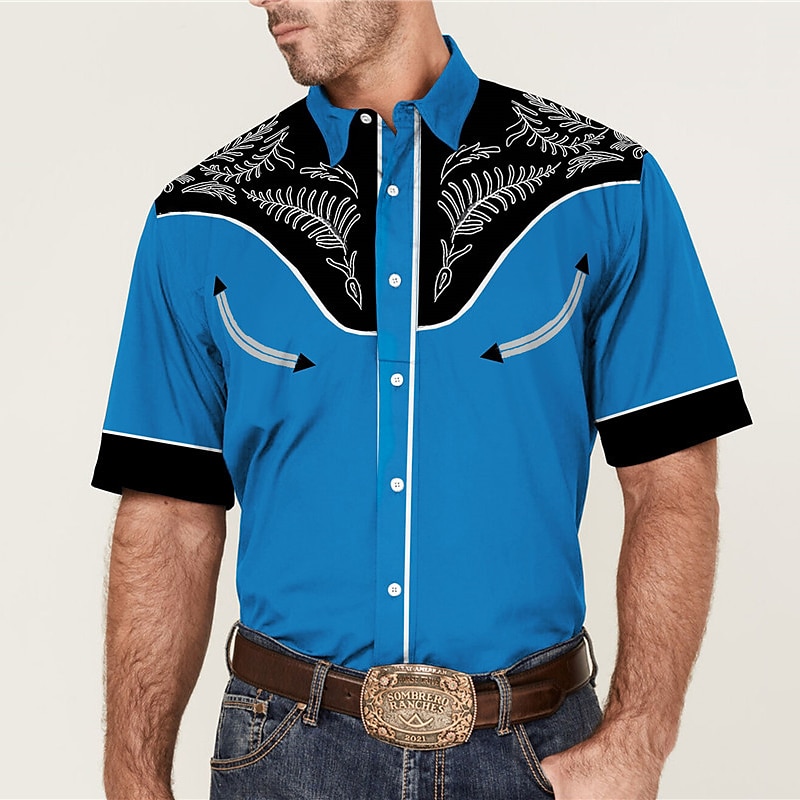 Herr Grafiska tryck Löv Skjorta Västerländsk skjorta Cowboyskjorta Kortärmad Mode Streetwear Designer Utomhus Gata Dagligen Sommar Vår Nedvikt Mönster Rubinrött Blå 2025 - $24.99 –P2