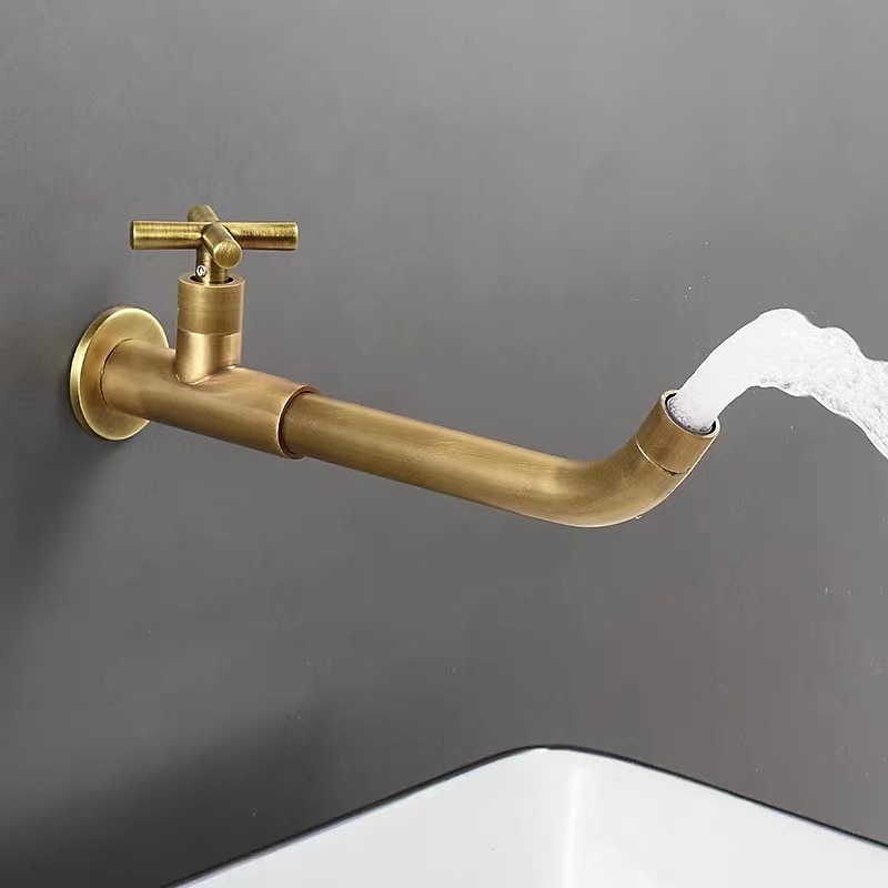 Wall Mounted Bathroom Sink Faucet Cold Water Only, Basin Taps Vintage Brass Single Handles One 3 Hole Washroom Wash Baxin Tap 2025 - $80.99 –P9