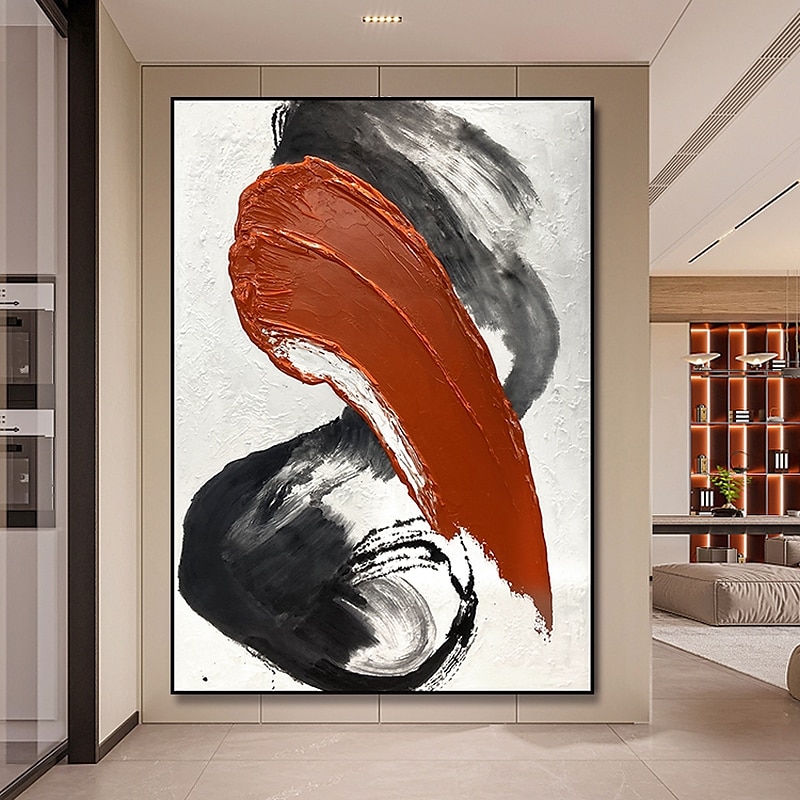 handgemaakt handgeschilderd olieverfschilderij muur modern abstract wit rood canvas schilderij woondecoratie decor opgerold canvas geen frame ongespannen 2025 - $141.99 –P5